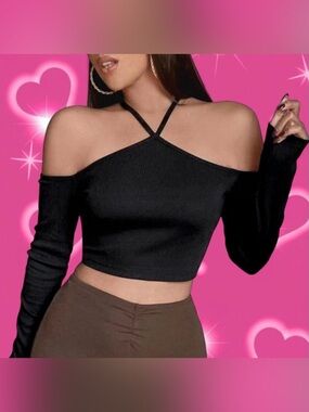 Cold Shoulder Rib-knit Crop long sleeve